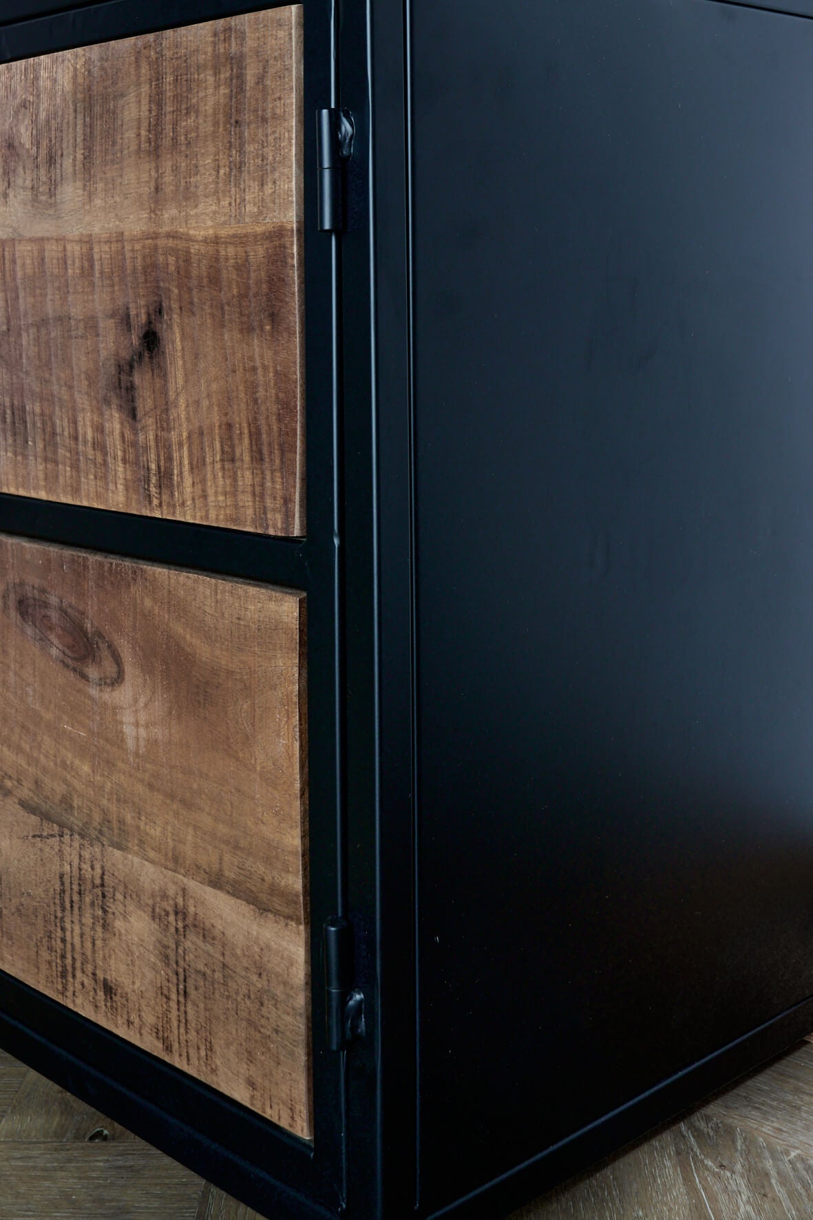 Industrial Sideboard with Cupboards and Drawers - Matt Black side panel