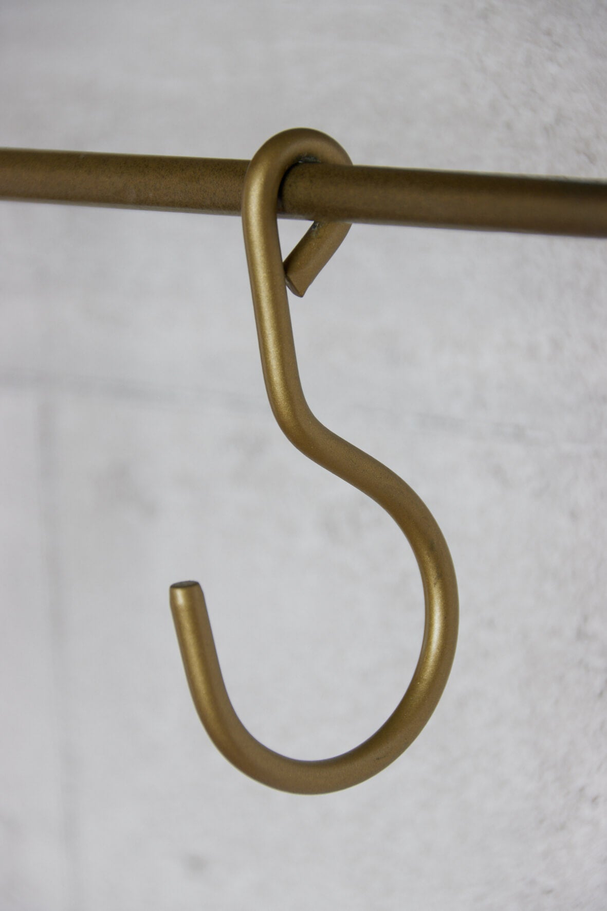 Industrial Wall Shelf with Hooks - Tall - Antique Brass hook detail