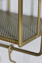 Industrial Wall Shelf with Hooks - Tall - Antique Brass perforated detail