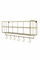 Industrial Wall Shelf with Hooks - Antique Brass - white background