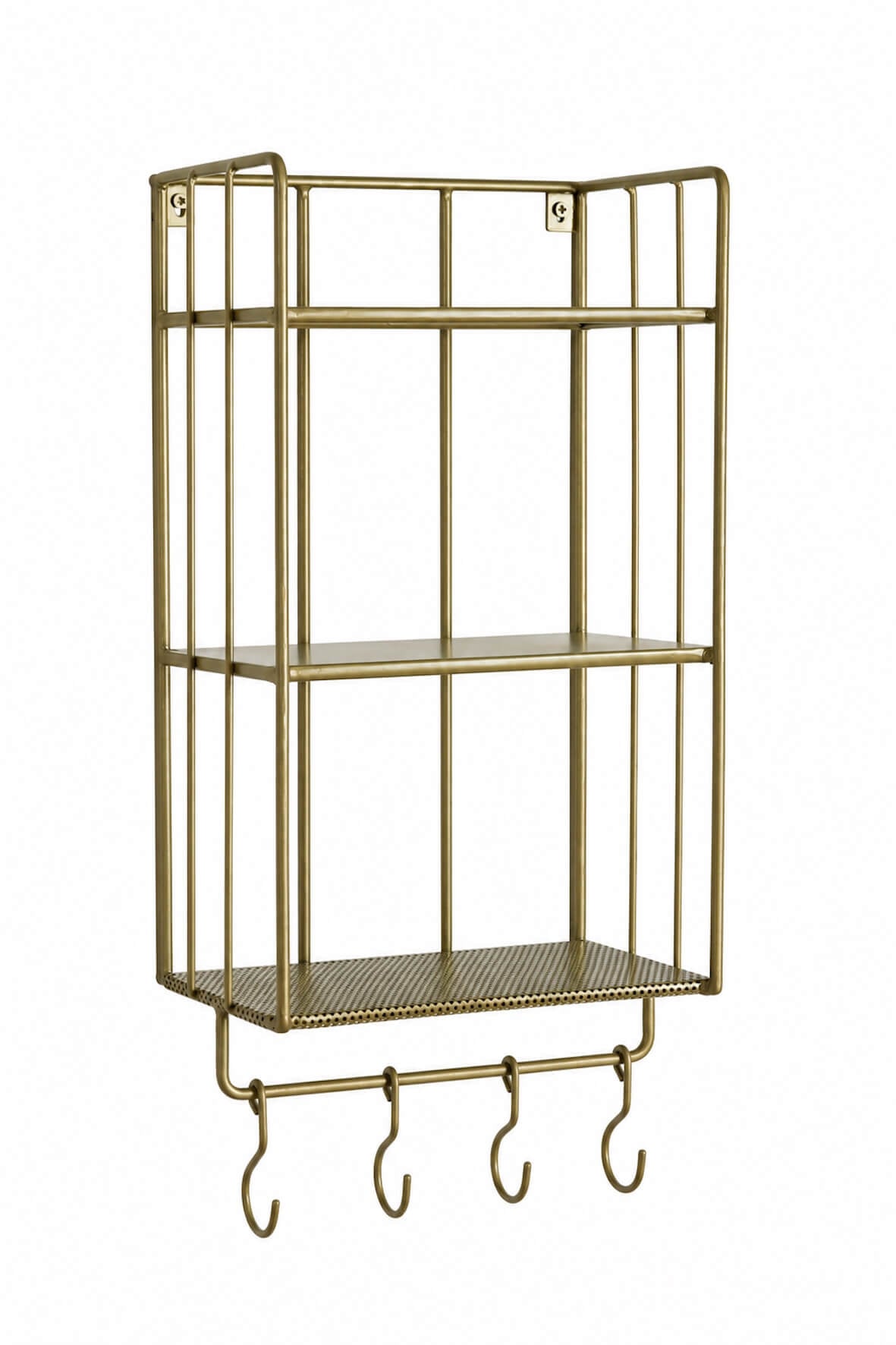 Industrial Wall Shelf with Hook s- Narrow - Antique Brass - white background
