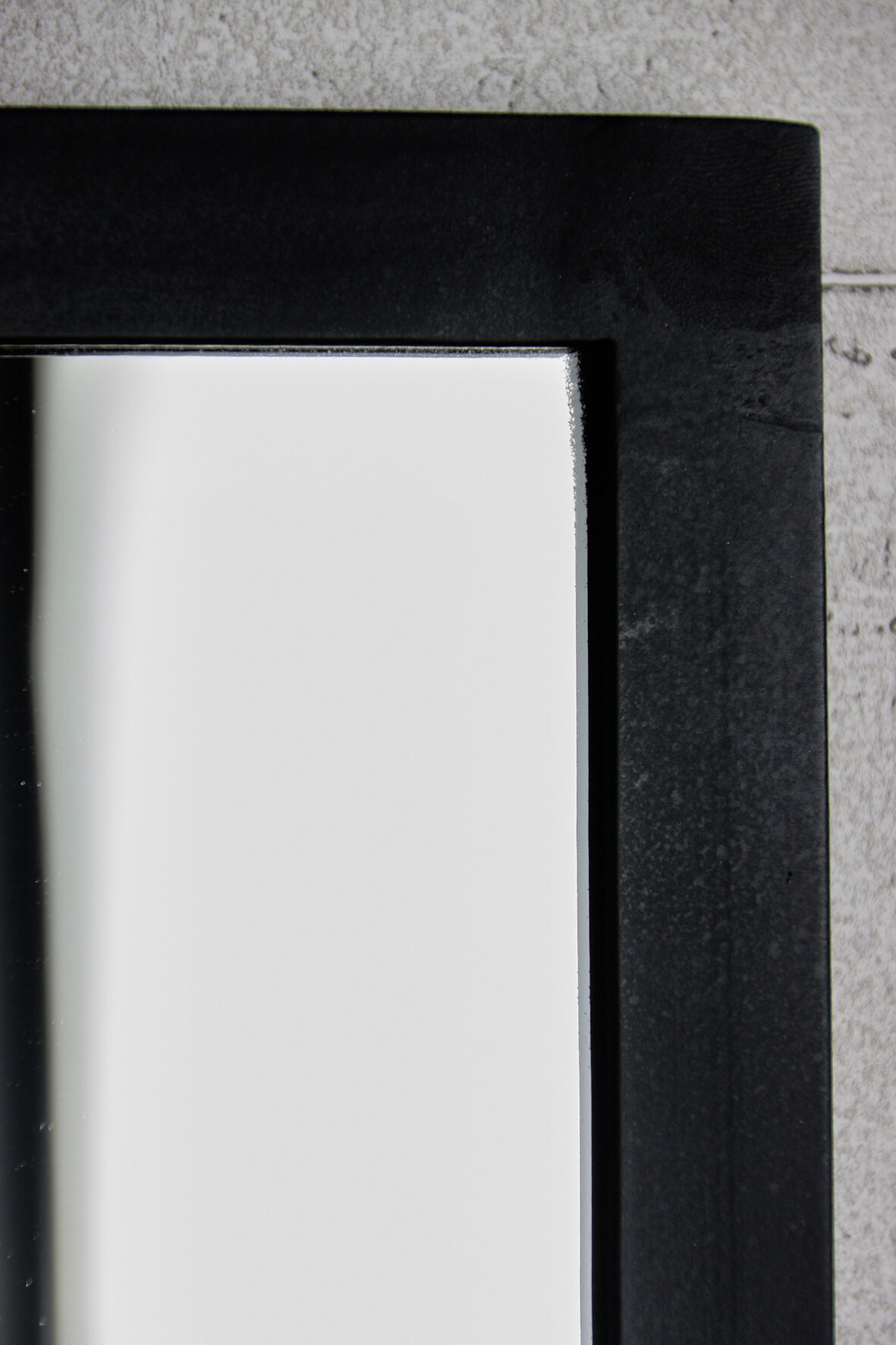 Matt Black Metal Landscape Mirror close up of finish
