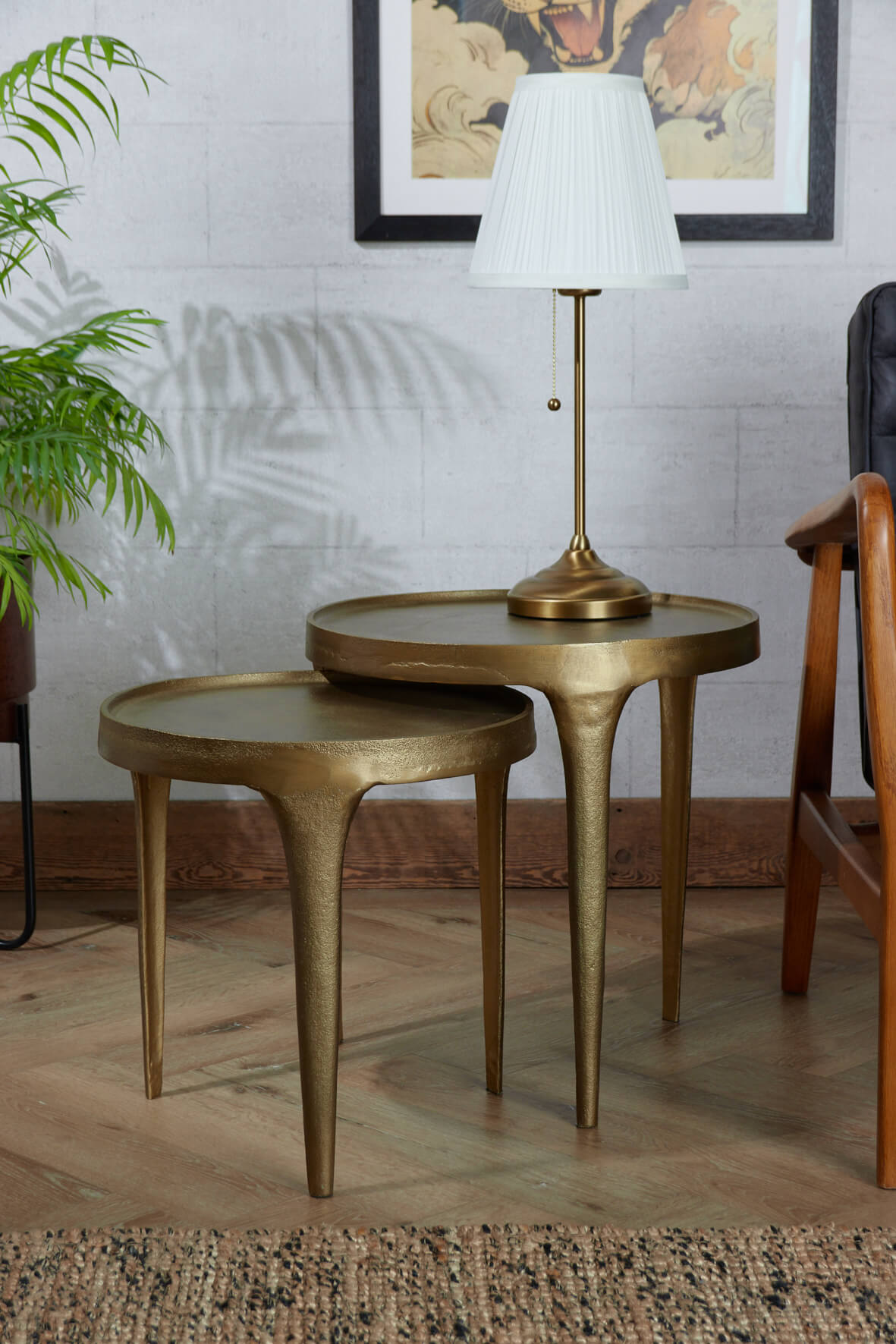 Nesting Cast Metal Side Tables - Antique Brass