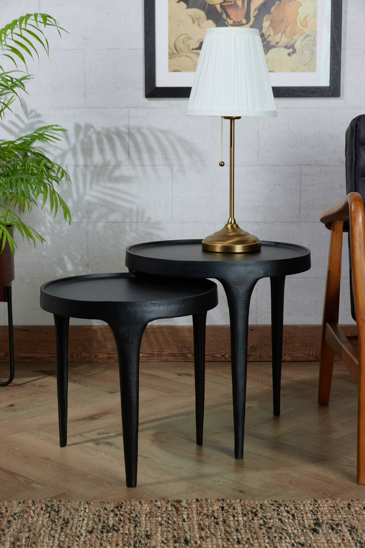 Nesting Cast Metal Side Tables - Matt Black