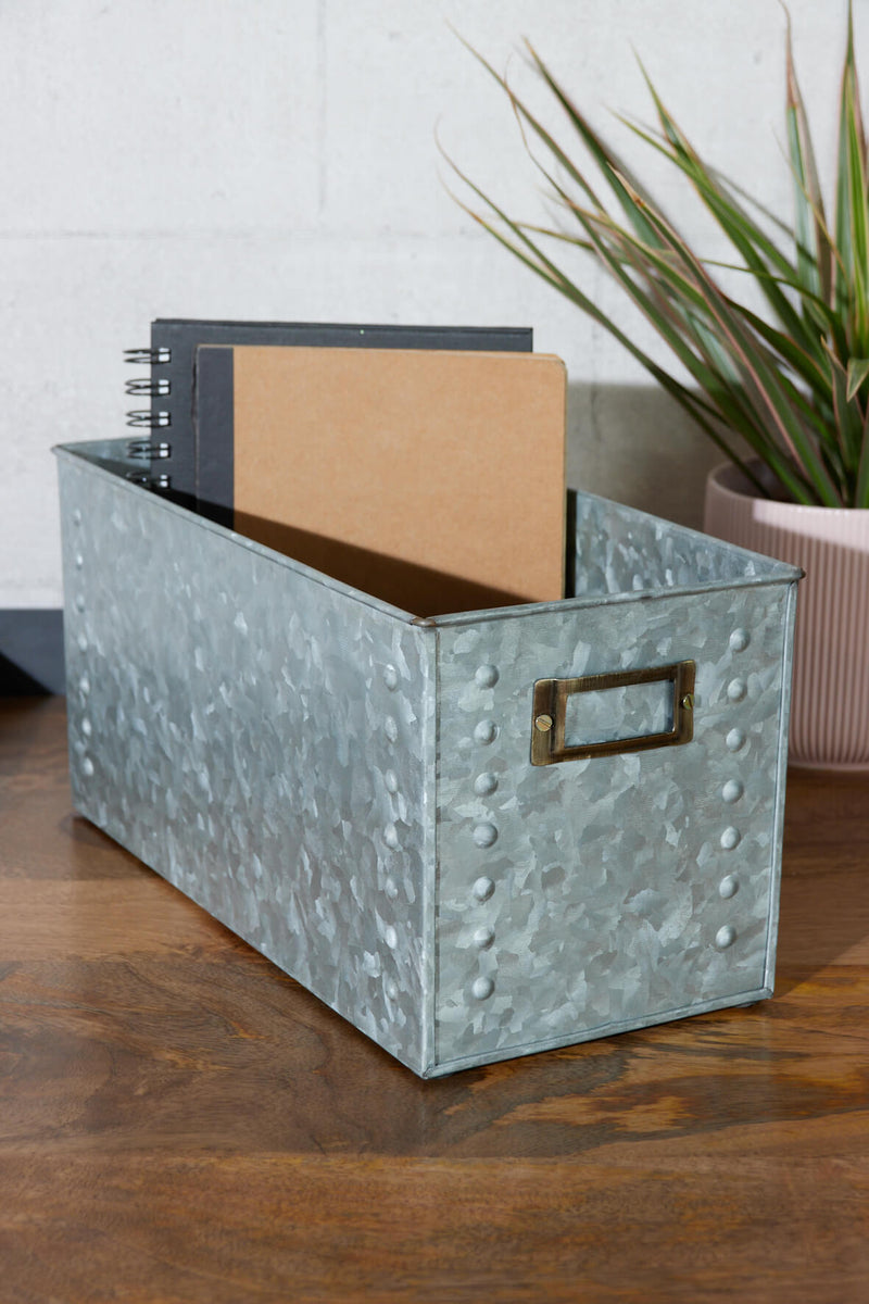 Rivet Narrow Storage Box - Galvanised | Vincent and Barn