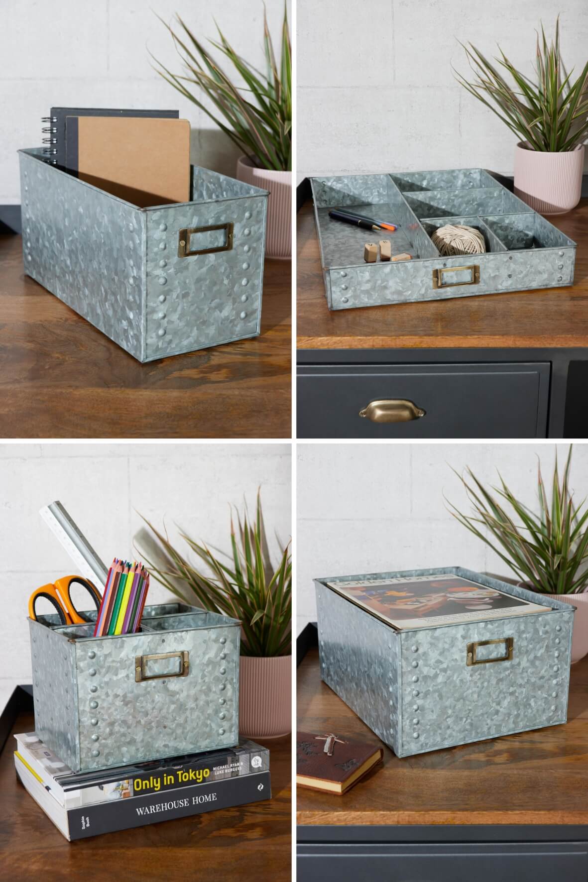 Box Riveted Together Rivet Storage Box Set - Set of 4 - Galvanised | Vincent and Barn