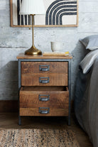 Rustic Saw Cut Bedside Table drawer open