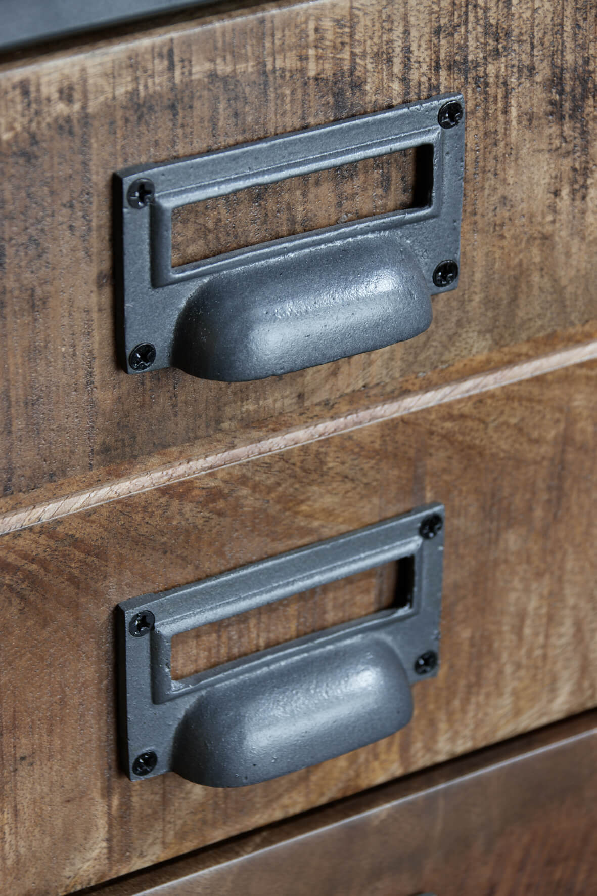 Rustic Saw Cut Bedside Table drawer pulls