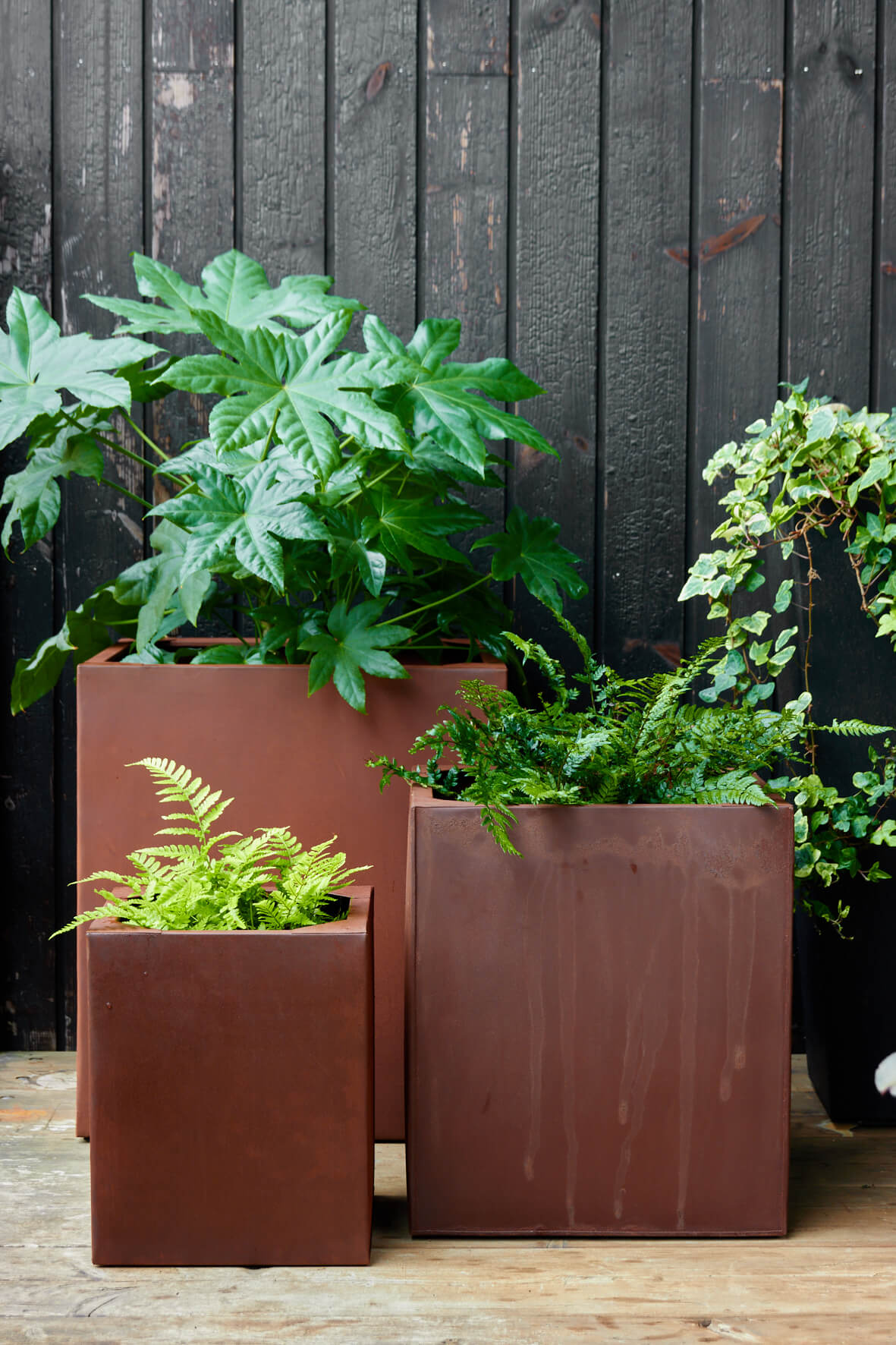 Rusty Iron Square Planters - Set of 3