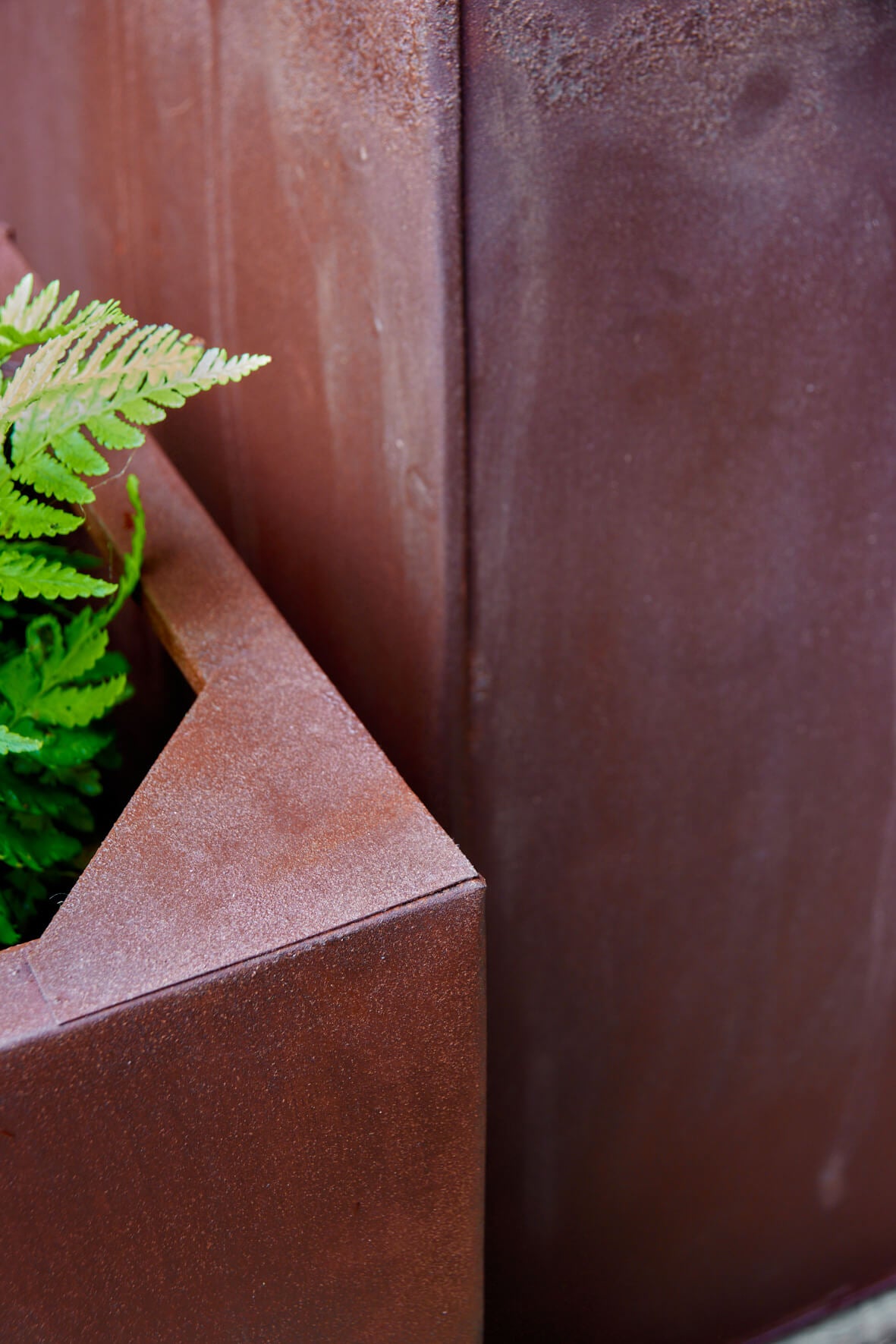 Rusty Iron Square Planter close up
