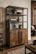 Saw Cut Bookcase with Cupboard-Distressed