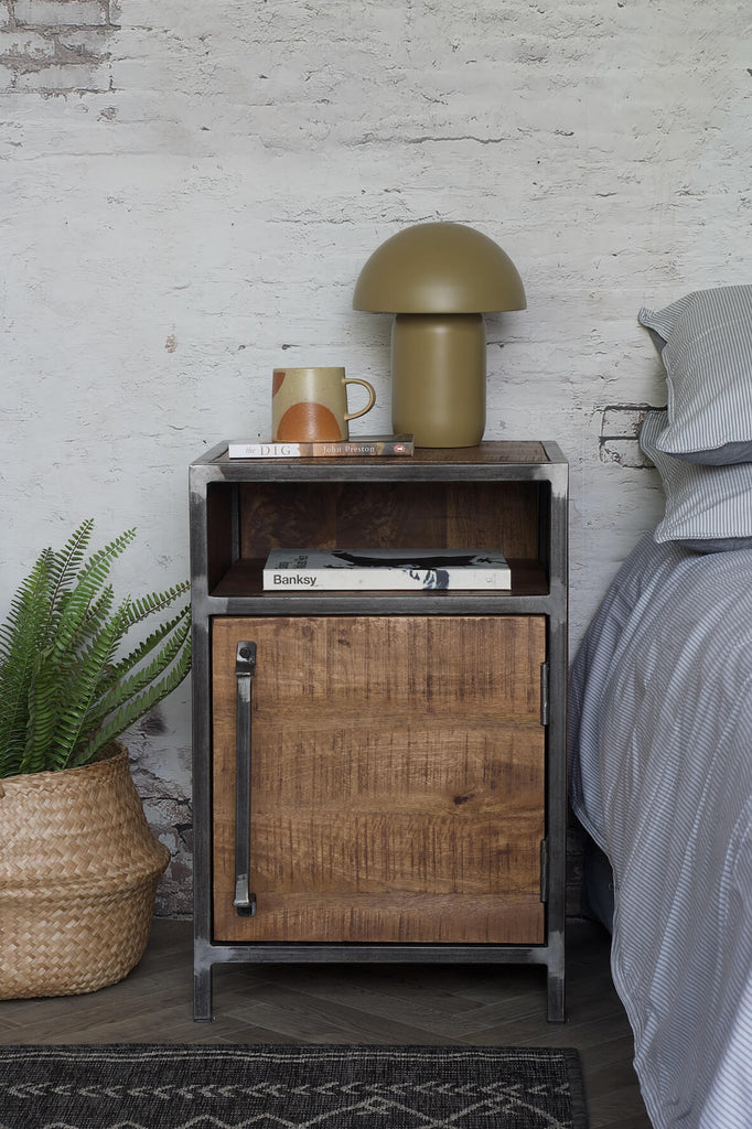 Saw Cut Bedside Cabinet - Distressed