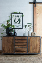 Saw Cut Sideboard with Cupboards and Drawers - Distressed