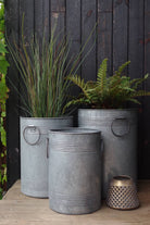 Galvanised Barrel Planters - Set of 3