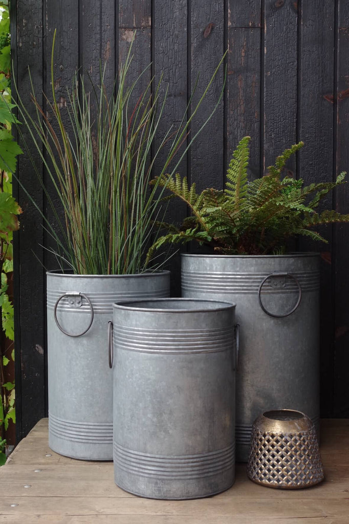 Galvanised Barrel Planters - Set of 3