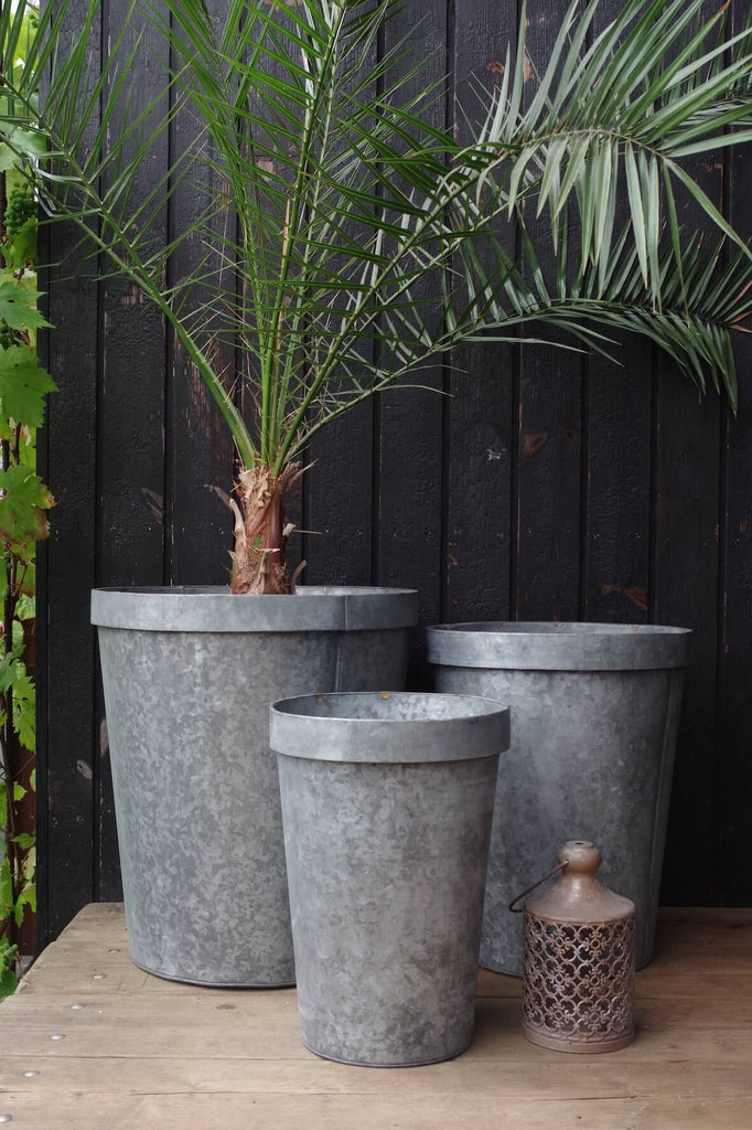Galvanised Flower Pot Planters - Set of 3