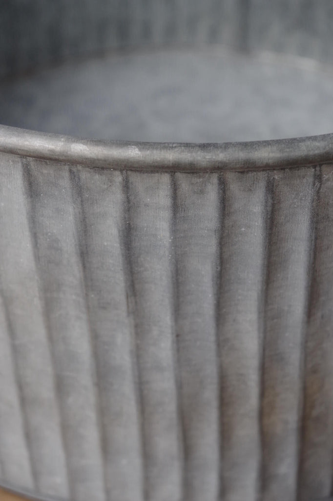 Galvanised Fluted Small Round Planters - Set of 2