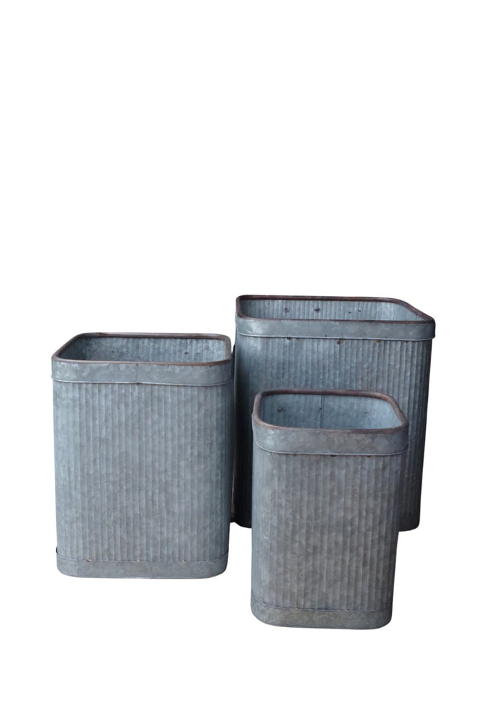 Galvanised Fluted Tall Square Planter