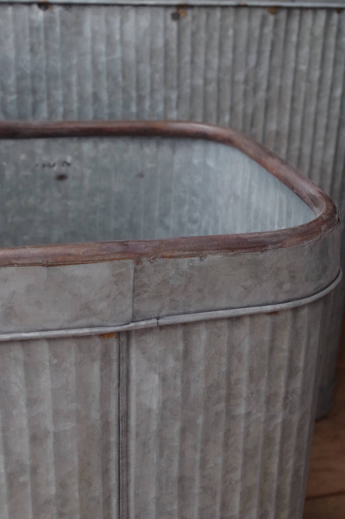 Galvanised Fluted Tall Square Planters - Set of 3