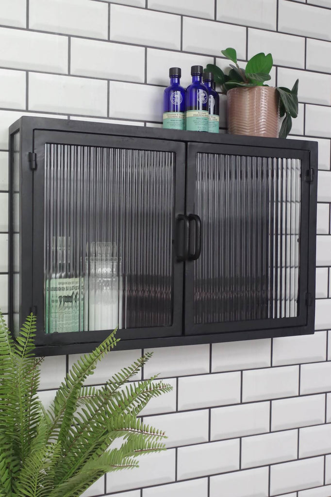 Industrial Fluted Glass Double Door Wall Cabinet