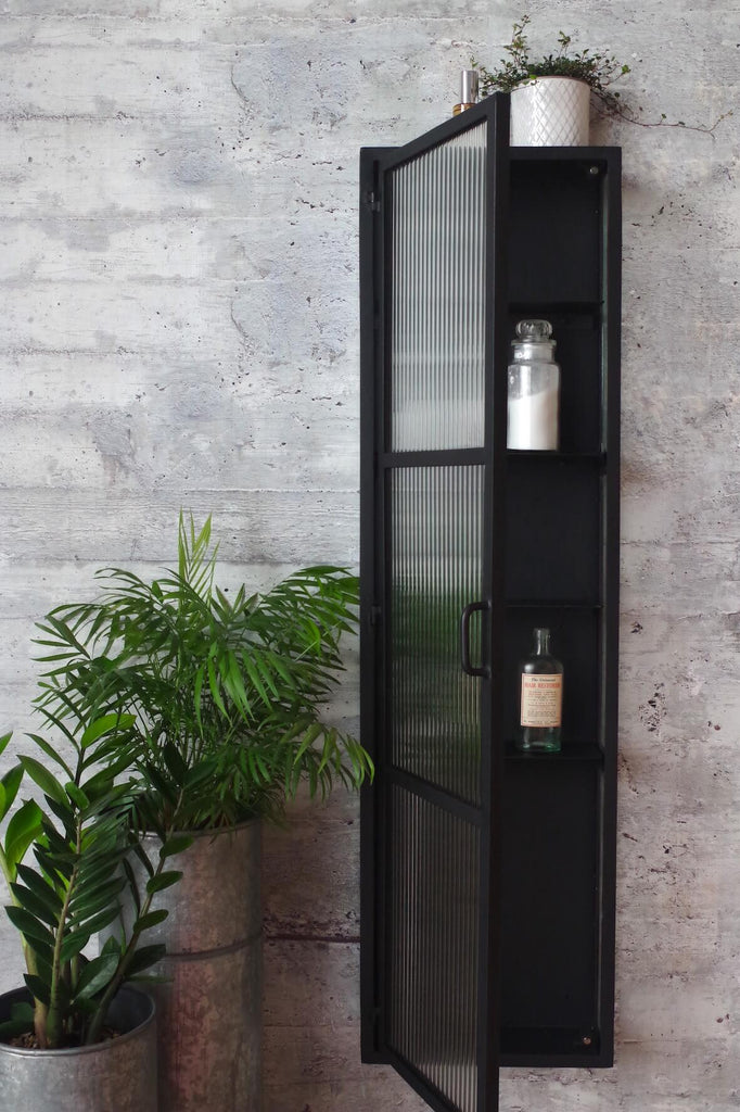 Industrial Fluted Glass Tall Slim Wall Cabinet