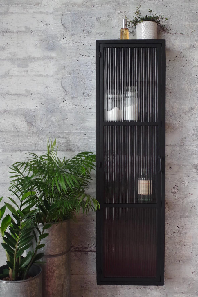 Industrial Fluted Glass Tall Slim Wall Cabinet