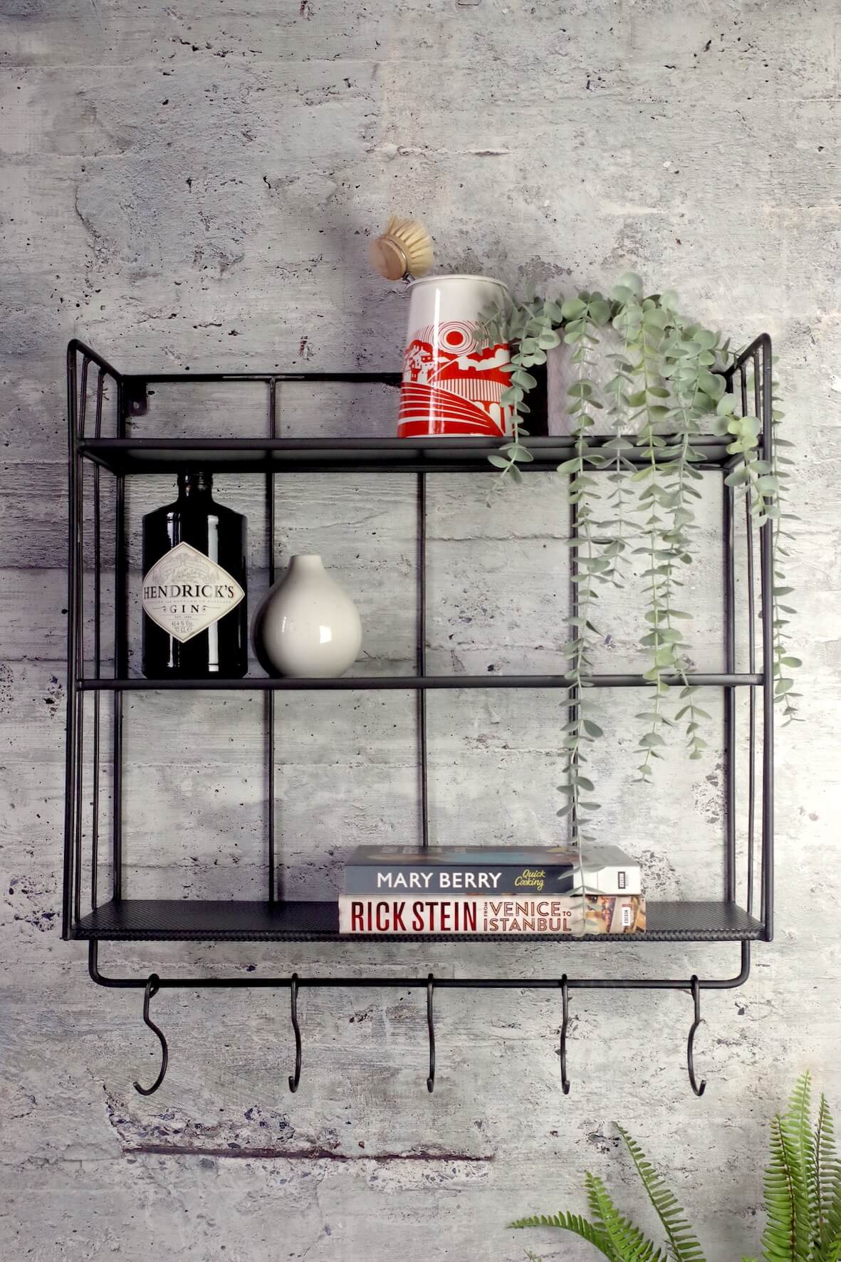 Industrial Wall Shelf with Hooks Tall Vincent and Barn
