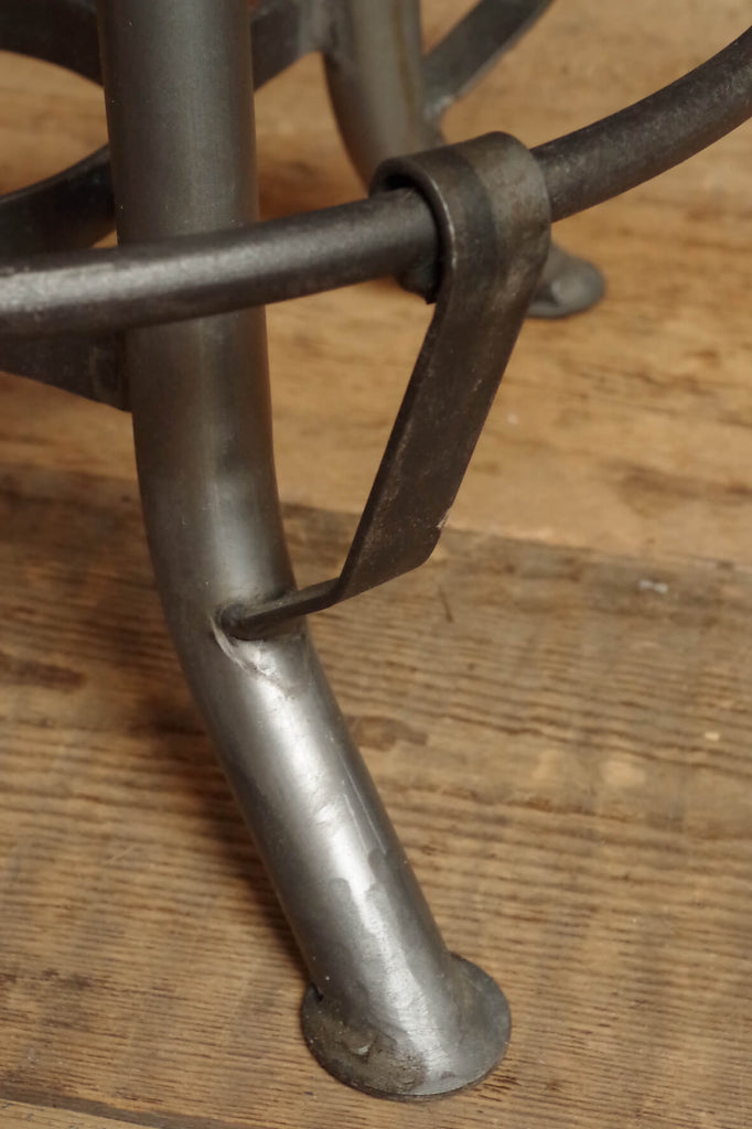 Industrial style Machine Shop Stool. Metal frame and wooden seat.