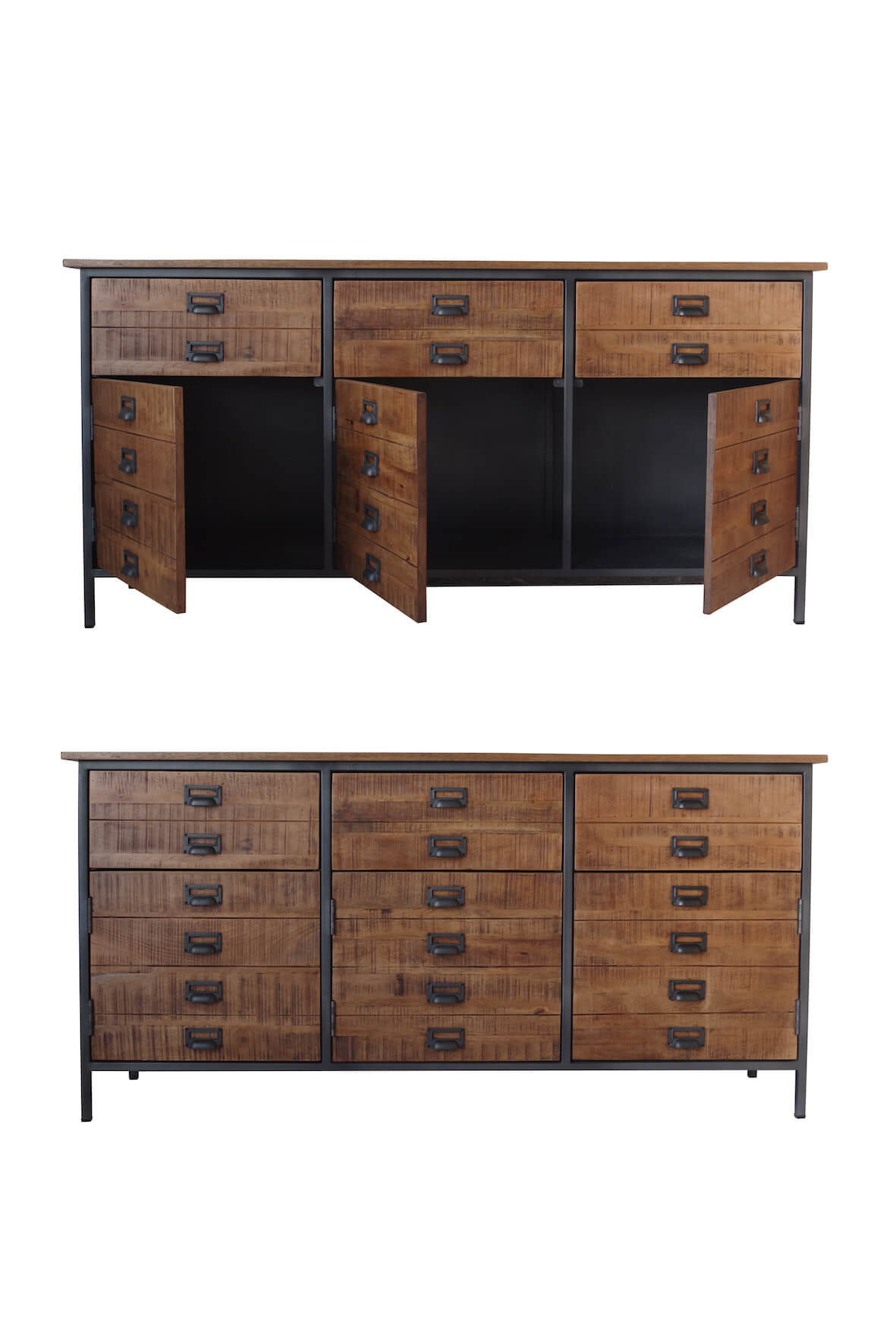 Rustic Saw Cut Sideboard - one white background with doors open