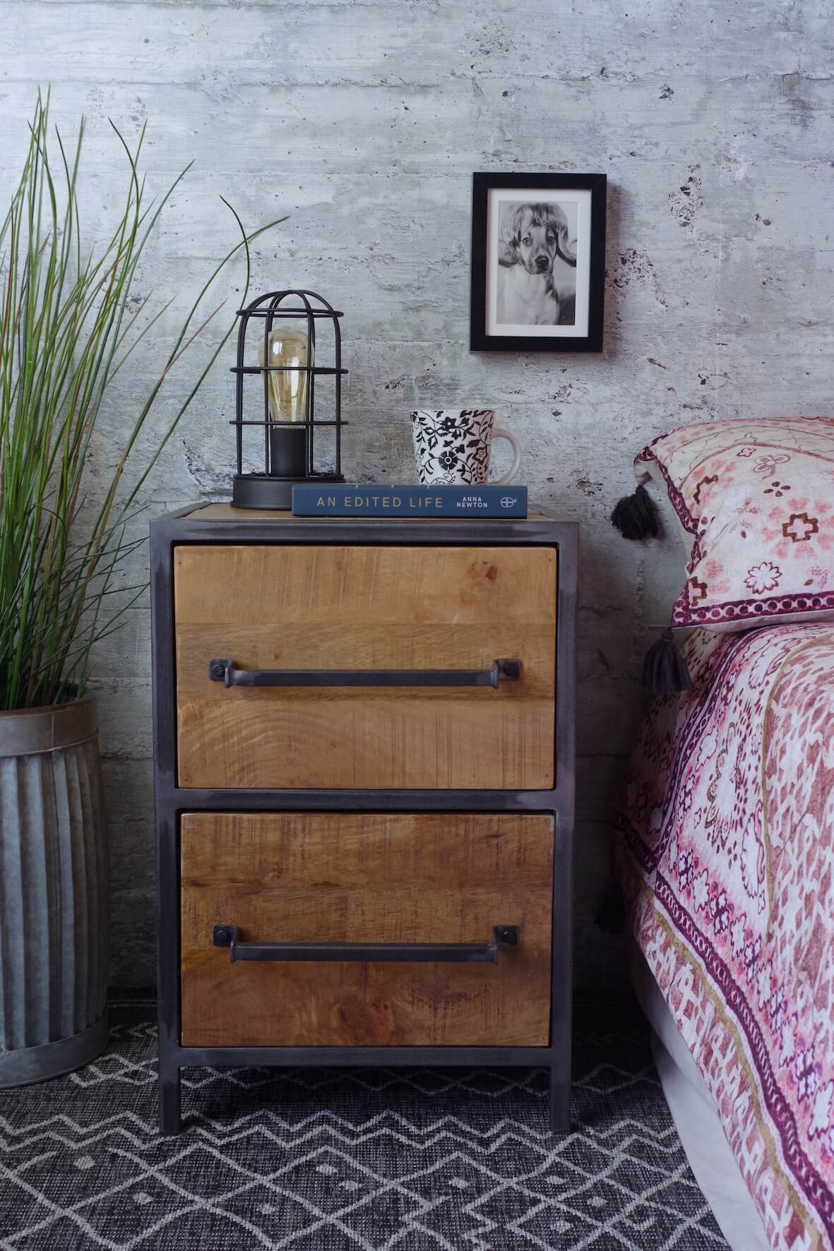 Small industrial bedside table discount