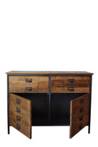 Small Rustic Saw Cut Sideboard - on white background with doors open