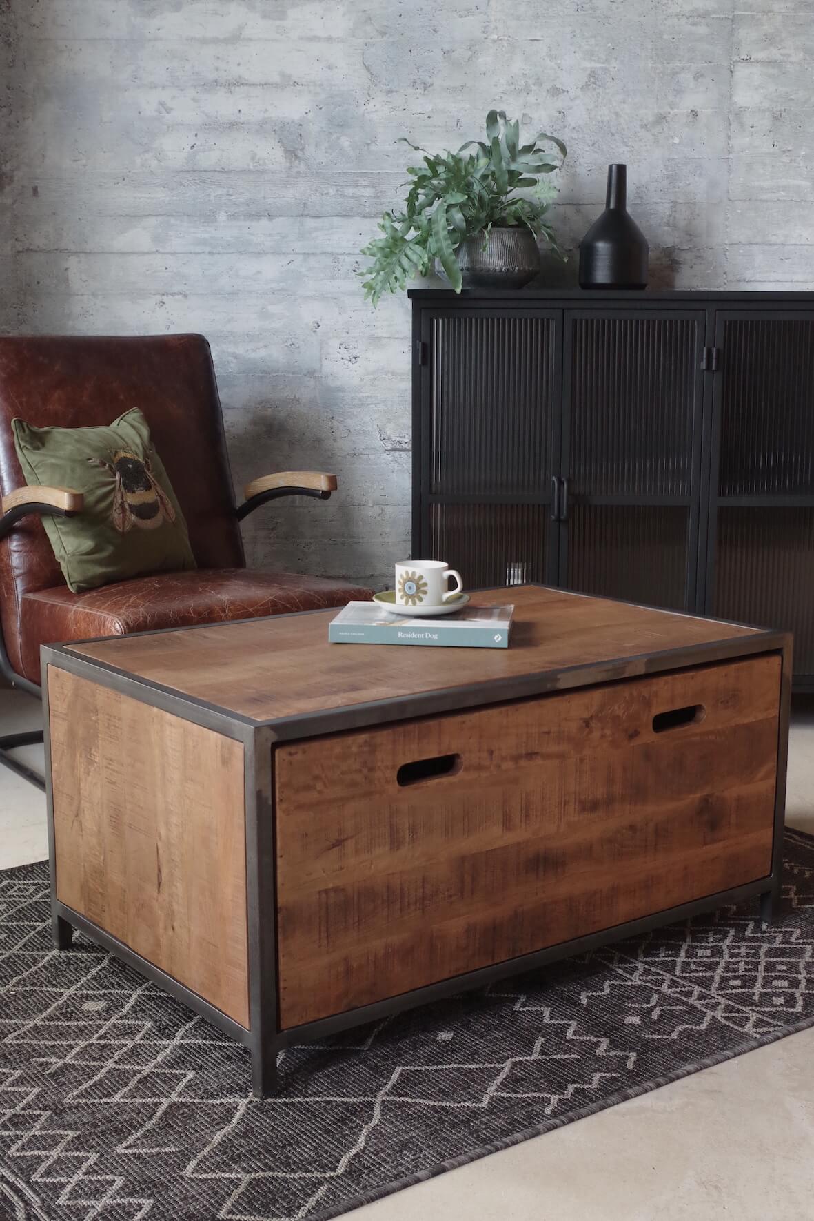 Industrial Style Coffee Table 44in Modern Industrial Rectangular Wood